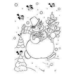 Раскраска Снеговик с ёлкой