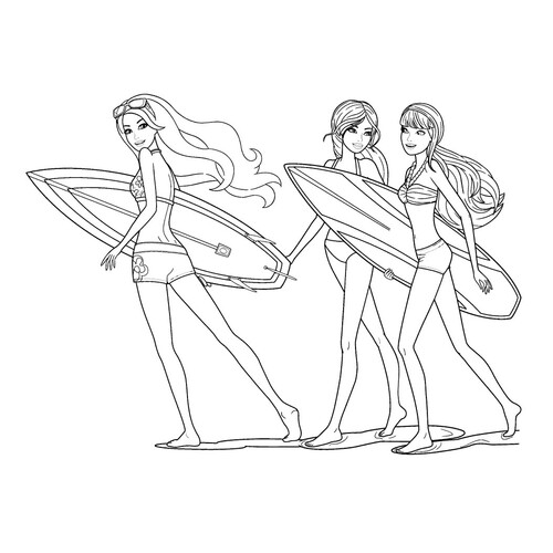 Раскраска Мерлия с доской для серфинга
