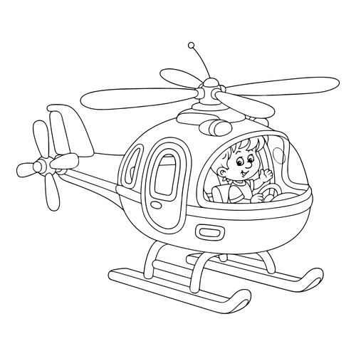 Раскраска Вертолёт с мальчиком