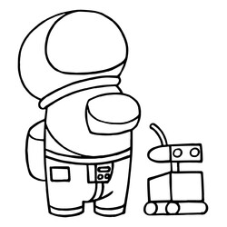 Раскраска Амонг Ас персонаж с шлемом астронавта и с питомцем роботом