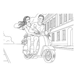 Раскраска Парень с девушкой на скутере