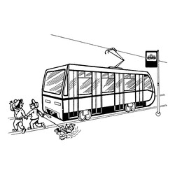 Раскраска Дети и трамвай