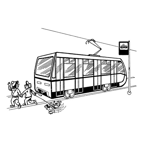 Раскраска Дети и трамвай