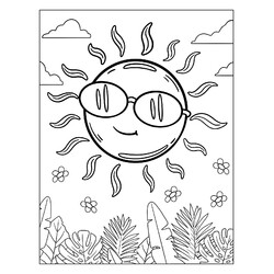 Раскраска Солнышко в очках над джунглями