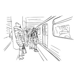 Раскраска Люди на странции метро