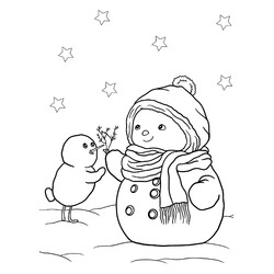Раскраска Волшебный снеговичок и птичка
