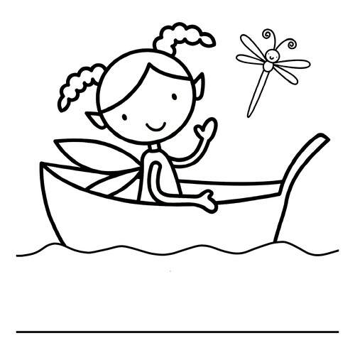 Раскраска Фея в лодке и стрекоза