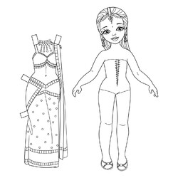 Раскраска Бумажная кукла девочка Шанти из Индии