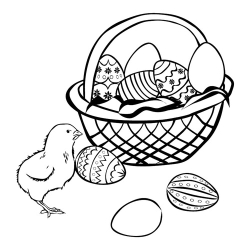 Раскраска Корзинка с пасхальными яйцами