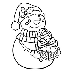 Раскраска Милый снеговик с подарком