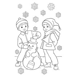 Мальчик и девочка слепили Снеговика