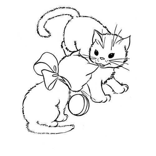 Раскраска Кошка с котенком
