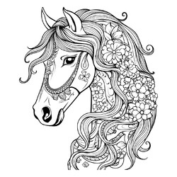 Раскраска Арт-терапия голова лошади в цветах