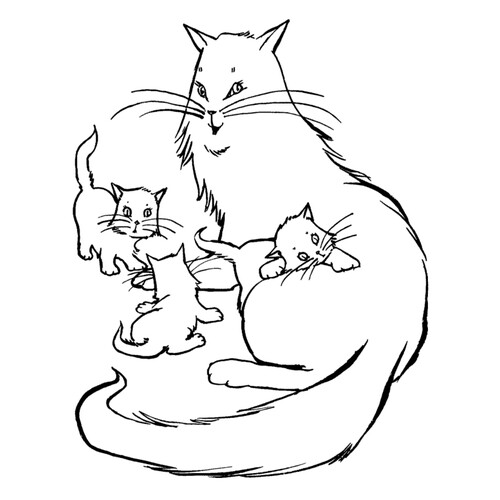 Раскраска Кошка и три маленьких котенка