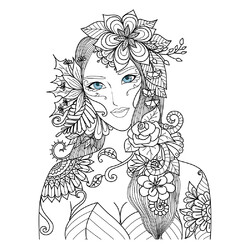 Раскраска Арт-терапия Девушка с цветочным венком