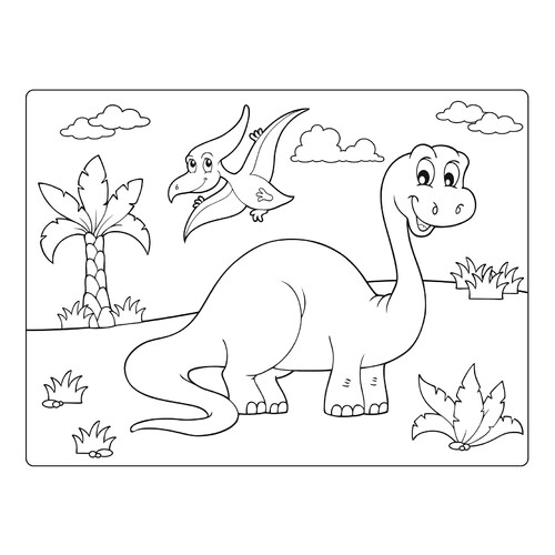 Раскраска Мультяшный Бронтозавр и Птеродактиль