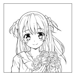 Раскраска Аниме девушка с цветами