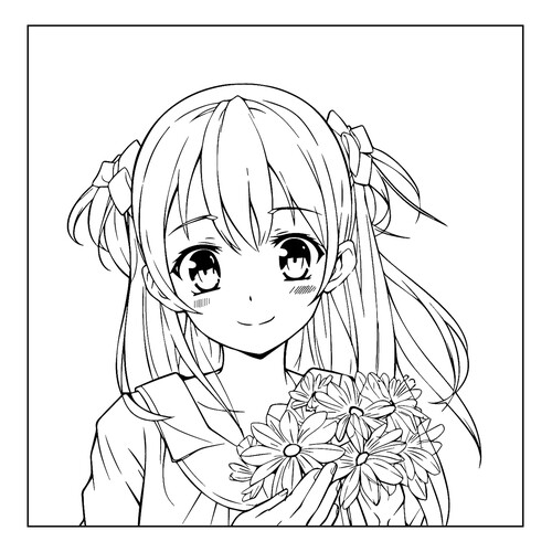 Раскраска Аниме девушка с цветами