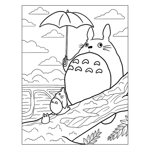 Раскраска Тоторо с зонтиком