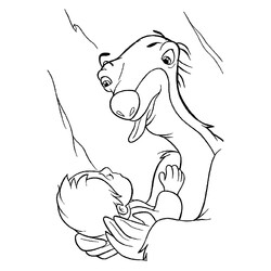 Раскраска Ленивец Сид укачивает ребёнка