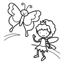 Раскраска Фея и бабочка