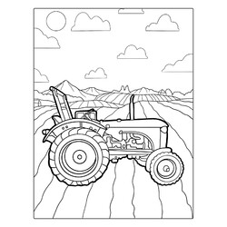 Раскраска Трактор на сельском поле