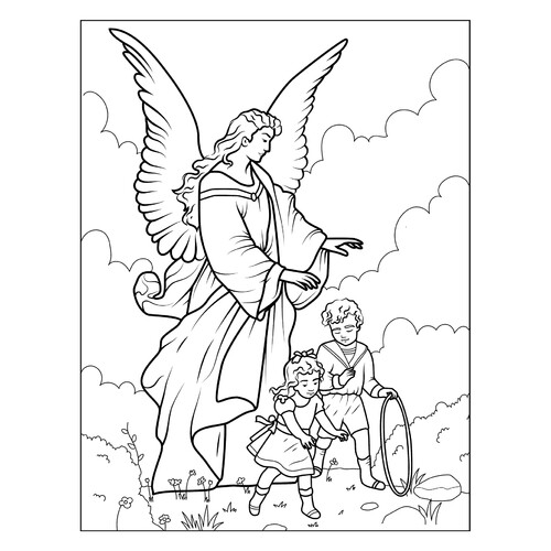 Раскраска Ангел-хранитель и дети