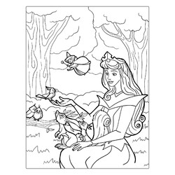 Раскраска Принцесса Аврора в лесу