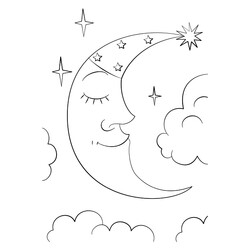 Раскраска Луна с ночным колпаком спит