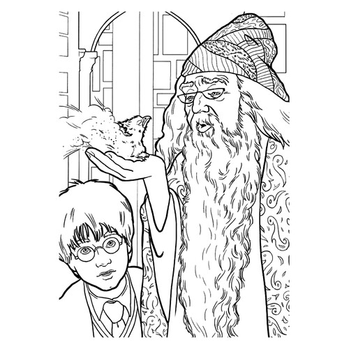 Раскраска Дамблдор показывает Гарри феникса