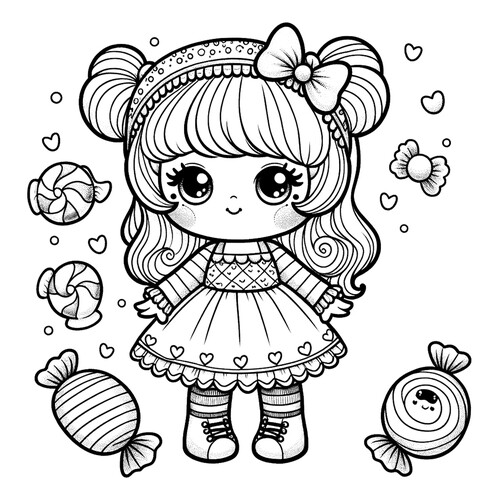 Раскраска Кукла с конфетами