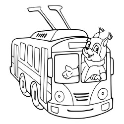 Раскраска Троллейбус с бельчонком