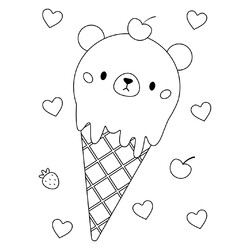 Раскраска Рожок мороженого с мишкой