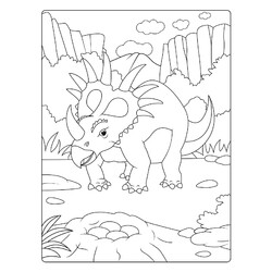 Раскраска Стиракозавр возле гнезда с яйцами