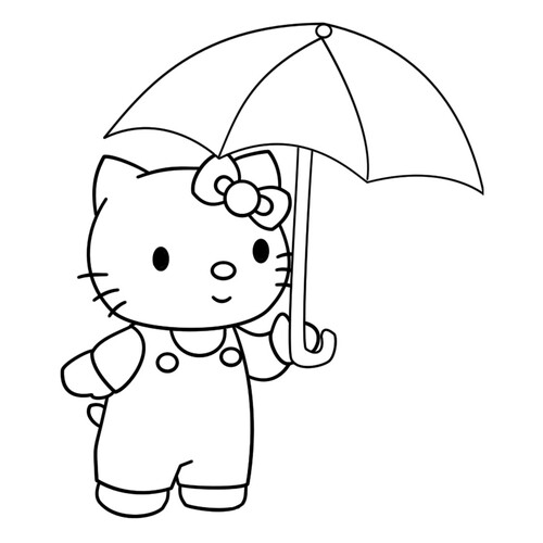 Раскраска Kitty с новым зонтиком