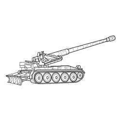 Раскраска Танк с артиллерийской пушкой