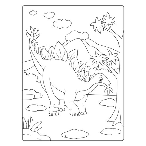 Раскраска Стегозавр ест листья