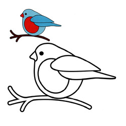 Раскраска Птичка для малышей с цветным образцом