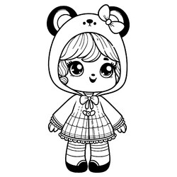 Раскраска Кукла в костюме панды