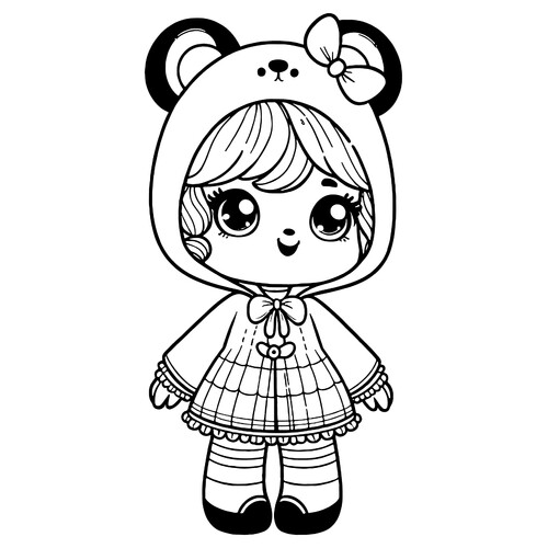 Раскраска Кукла в костюме панды