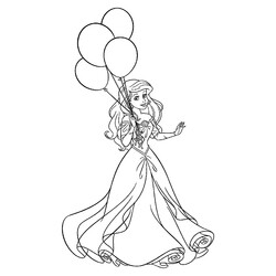 Раскраска Ариэль с воздушными шарами
