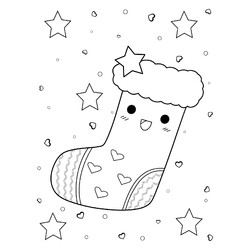 Раскраска Каваи Рождественский носок