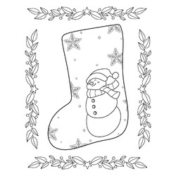 Раскраска Рождественский носок со снеговиком