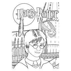 Раскраска Гарри Поттер на фоне замка