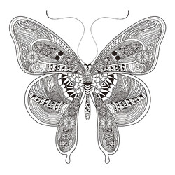 Раскраска Бабочка с цветочными дудлами