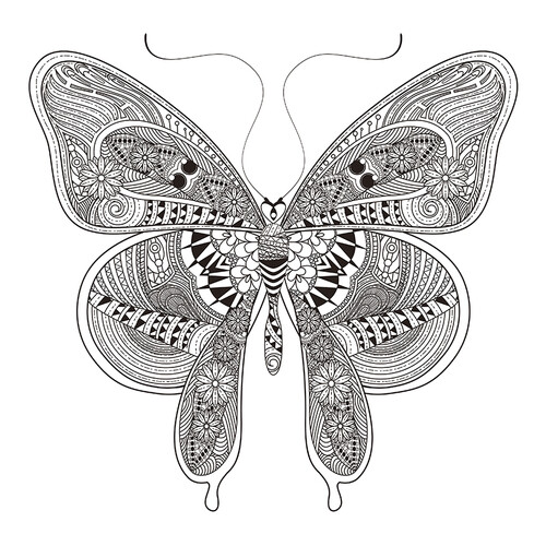 Раскраска Бабочка с цветочными дудлами