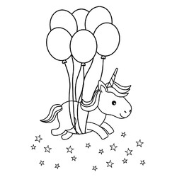 Раскраска Единорог летит на воздушных шариках