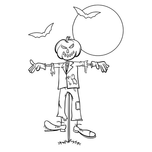 Раскраска Пугало с головой тыквы на Хэллоуин