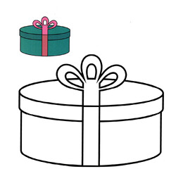 Раскраска Коробка с подарком с цветным образцом