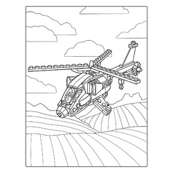 Раскраска Лего-вертолёт над полем